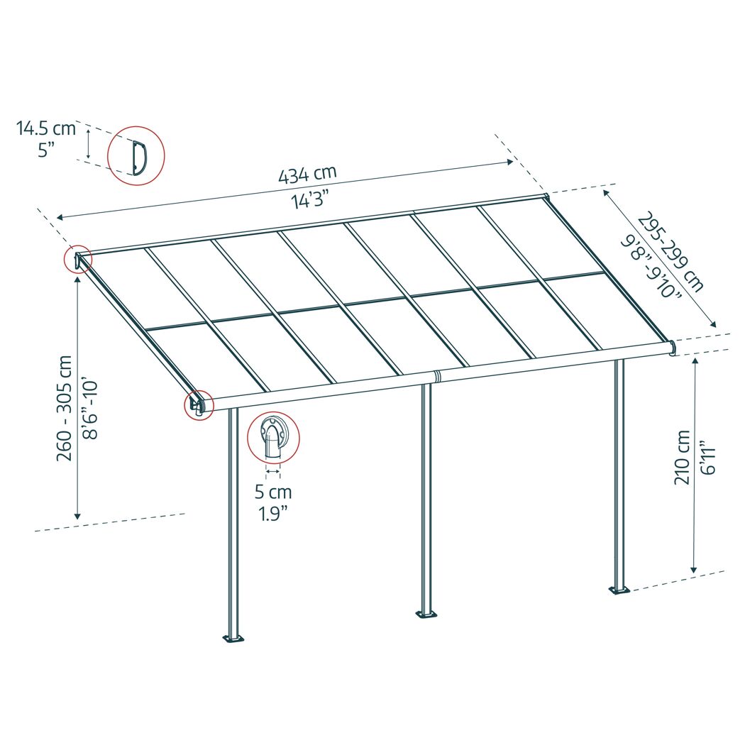 Terrassenüberdachung 'Sierra Cabrio' 295 x 434 cm Alu/Polycarbonat grau