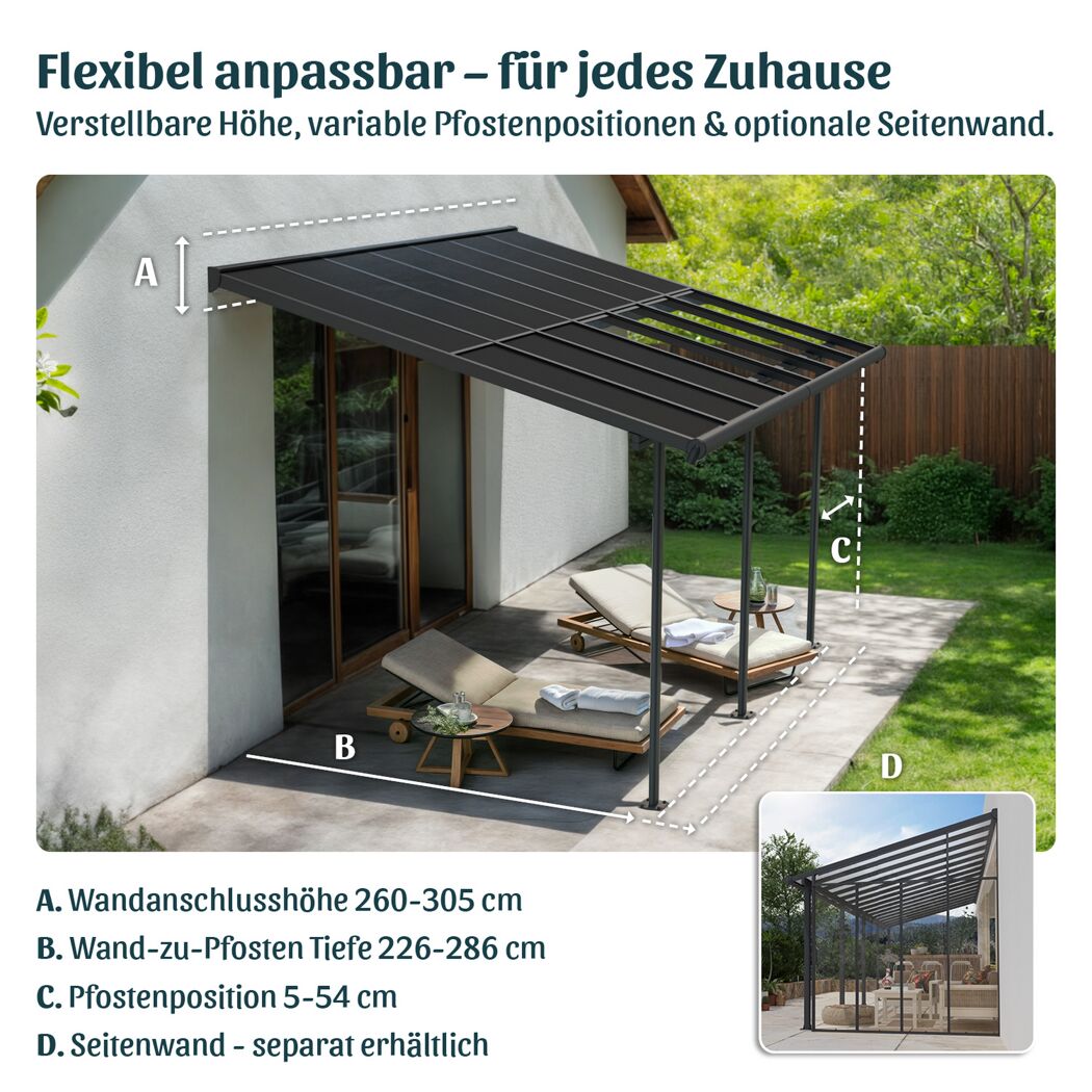Terrassenüberdachung 'Sierra Cabrio' 295 x 314 cm Alu/Polycarbonat grau