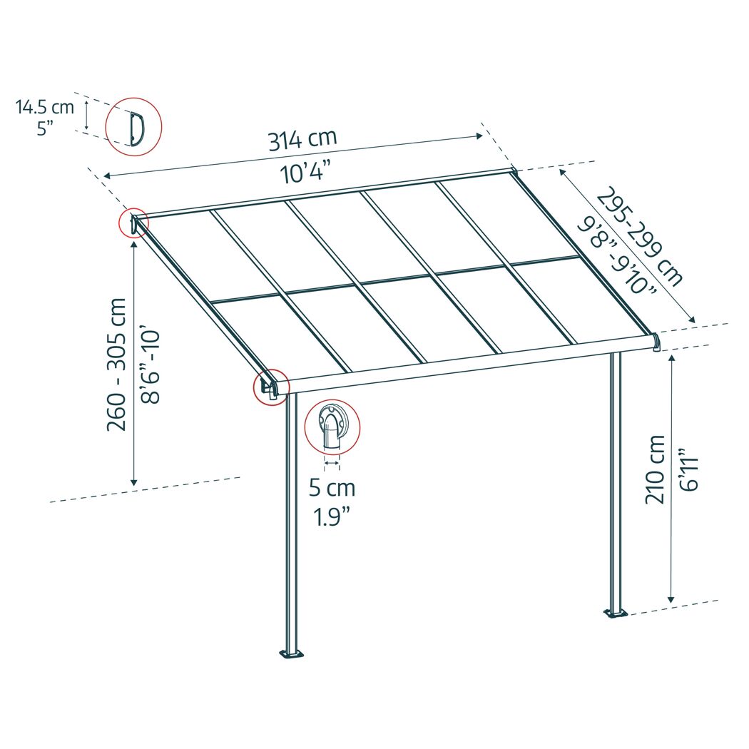 Terrassenüberdachung 'Sierra Cabrio' 295 x 314 cm Alu/Polycarbonat grau