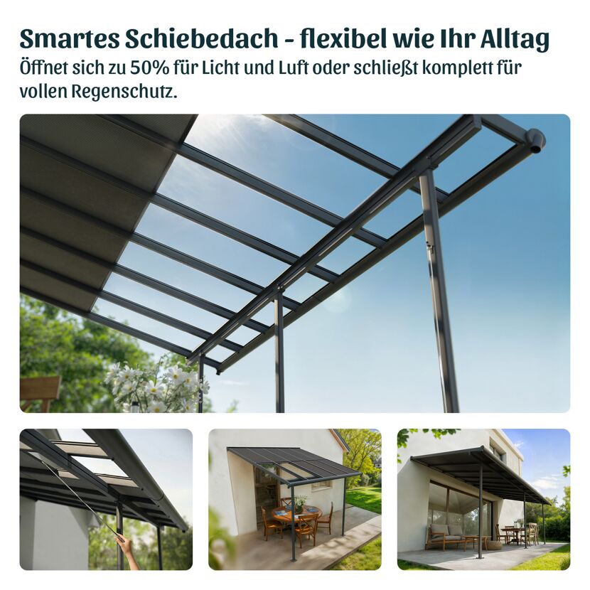 Terrassenüberdachung 'Sierra Cabrio' 295 x 1044 cm Alu/Polycarbonat grau