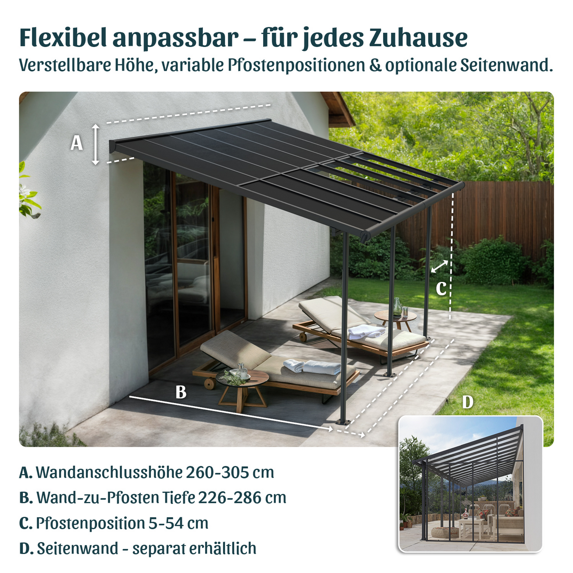 Terrassenüberdachung 'Sierra Cabrio' 295 x 1044 cm Alu/Polycarbonat grau