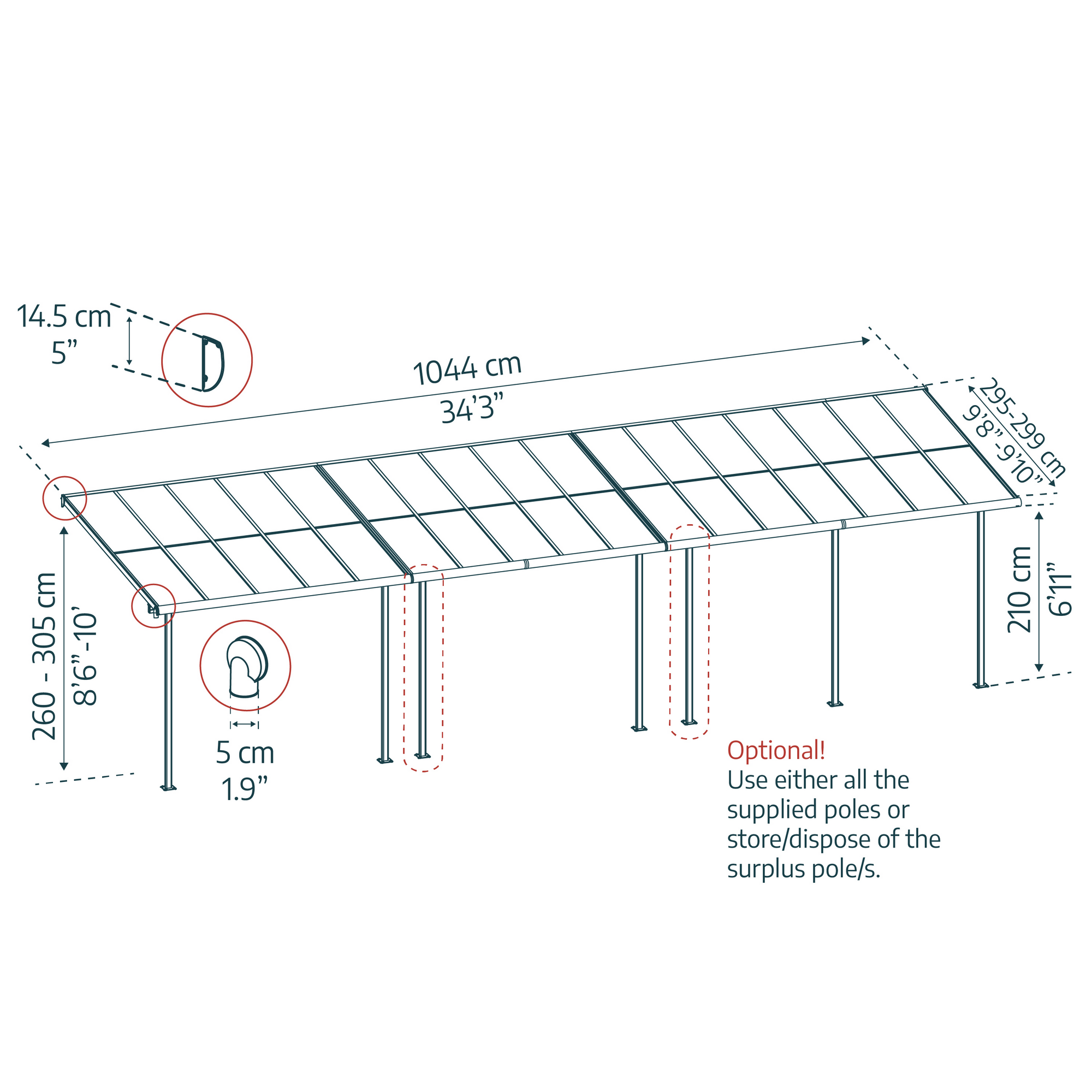 Terrassenüberdachung 'Sierra Cabrio' 295 x 1044 cm Alu/Polycarbonat grau