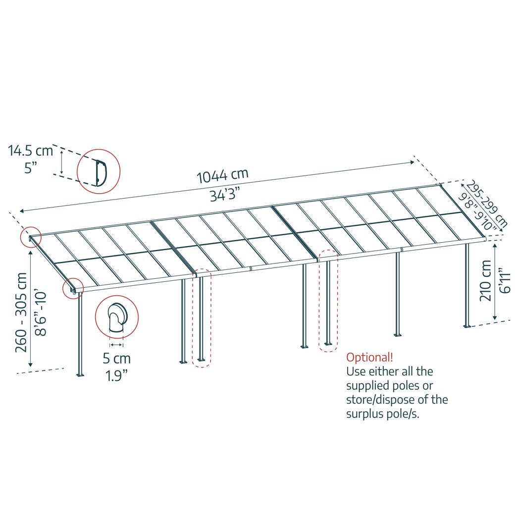 Terrassenüberdachung 'Sierra Cabrio' 295 x 1044 cm Alu/Polycarbonat grau