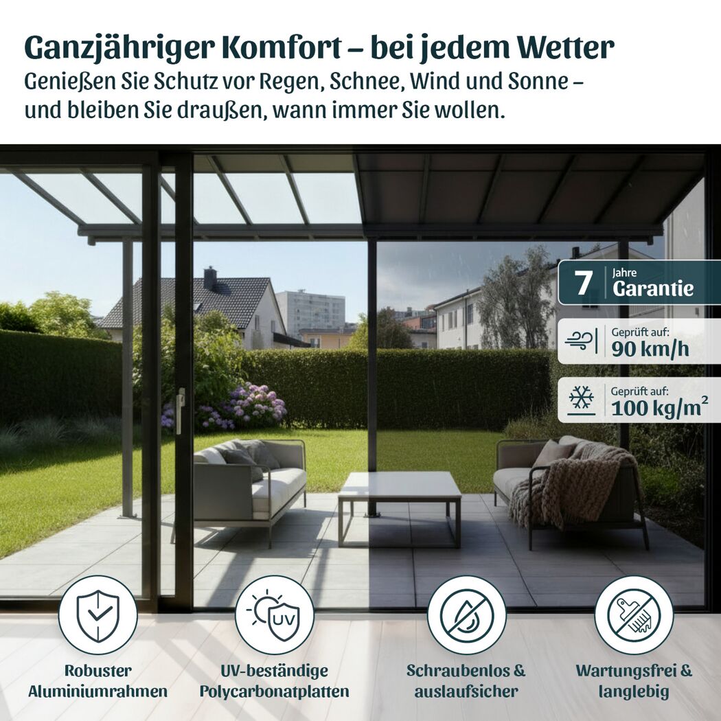 Terrassenüberdachung 'Sierra Cabrio' 295 x 555 cm Alu/Polycarbonat grau