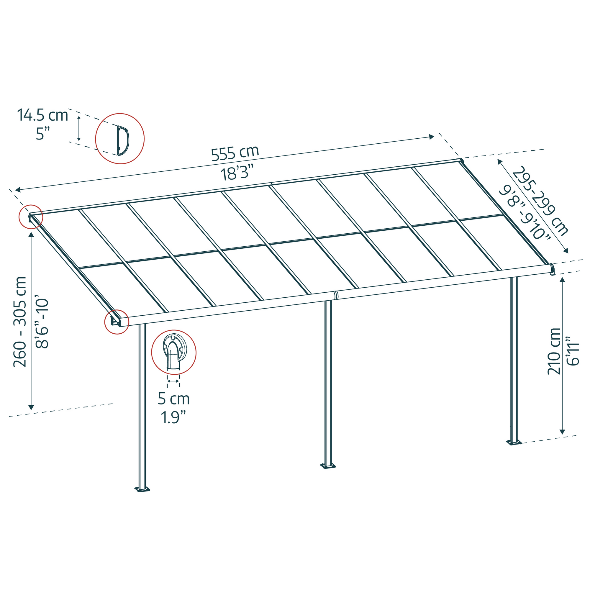 Terrassenüberdachung 'Sierra Cabrio' 295 x 555 cm Alu/Polycarbonat grau