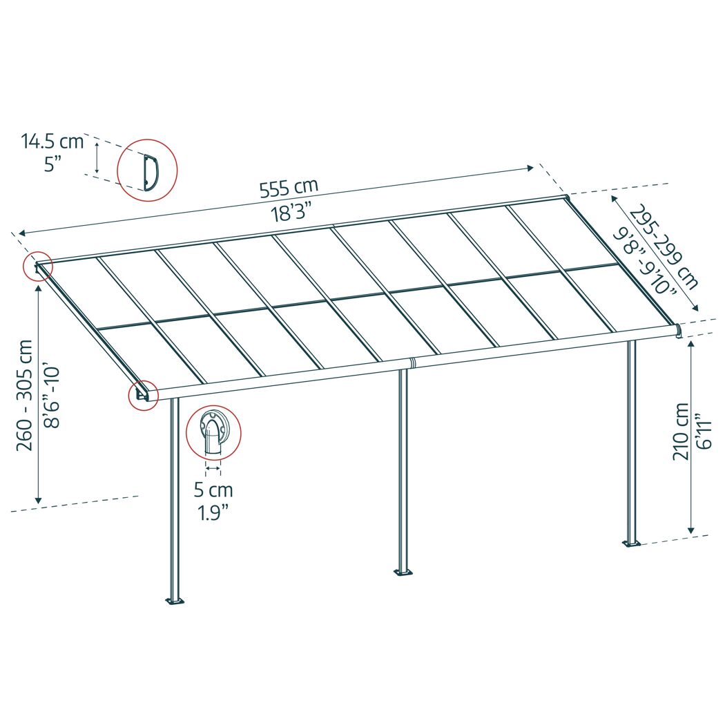 Terrassenüberdachung 'Sierra Cabrio' 295 x 555 cm Alu/Polycarbonat grau