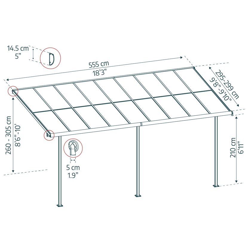 Terrassenüberdachung 'Sierra Cabrio' 295 x 555 cm Alu/Polycarbonat grau