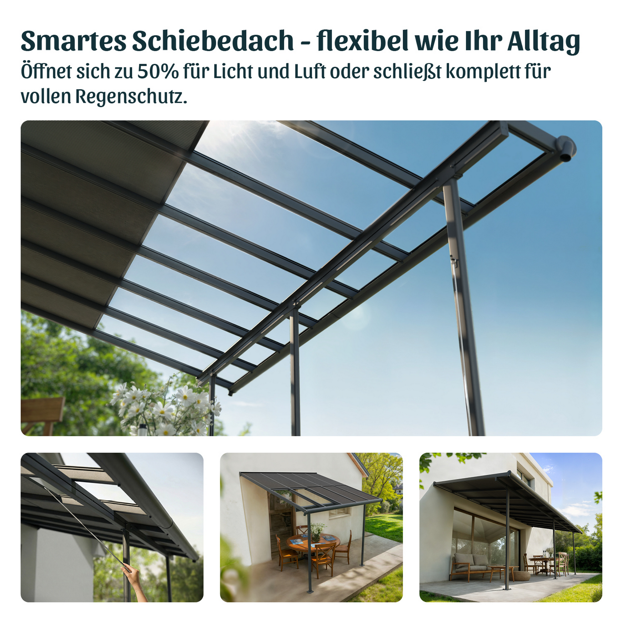 Terrassenüberdachung 'Sierra Cabrio' 295 x 860 cm Alu/Polycarbonat grau