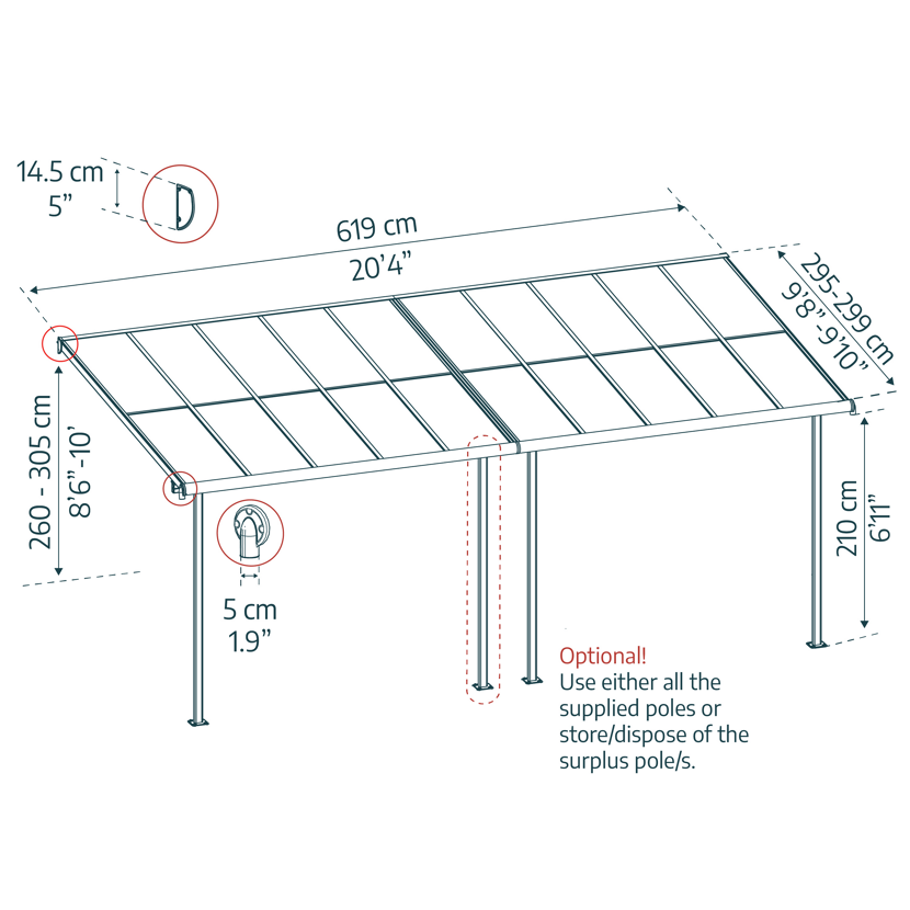 Terrassenüberdachung 'Sierra Cabrio' 295 x 619 cm Alu/Polycarbonat grau