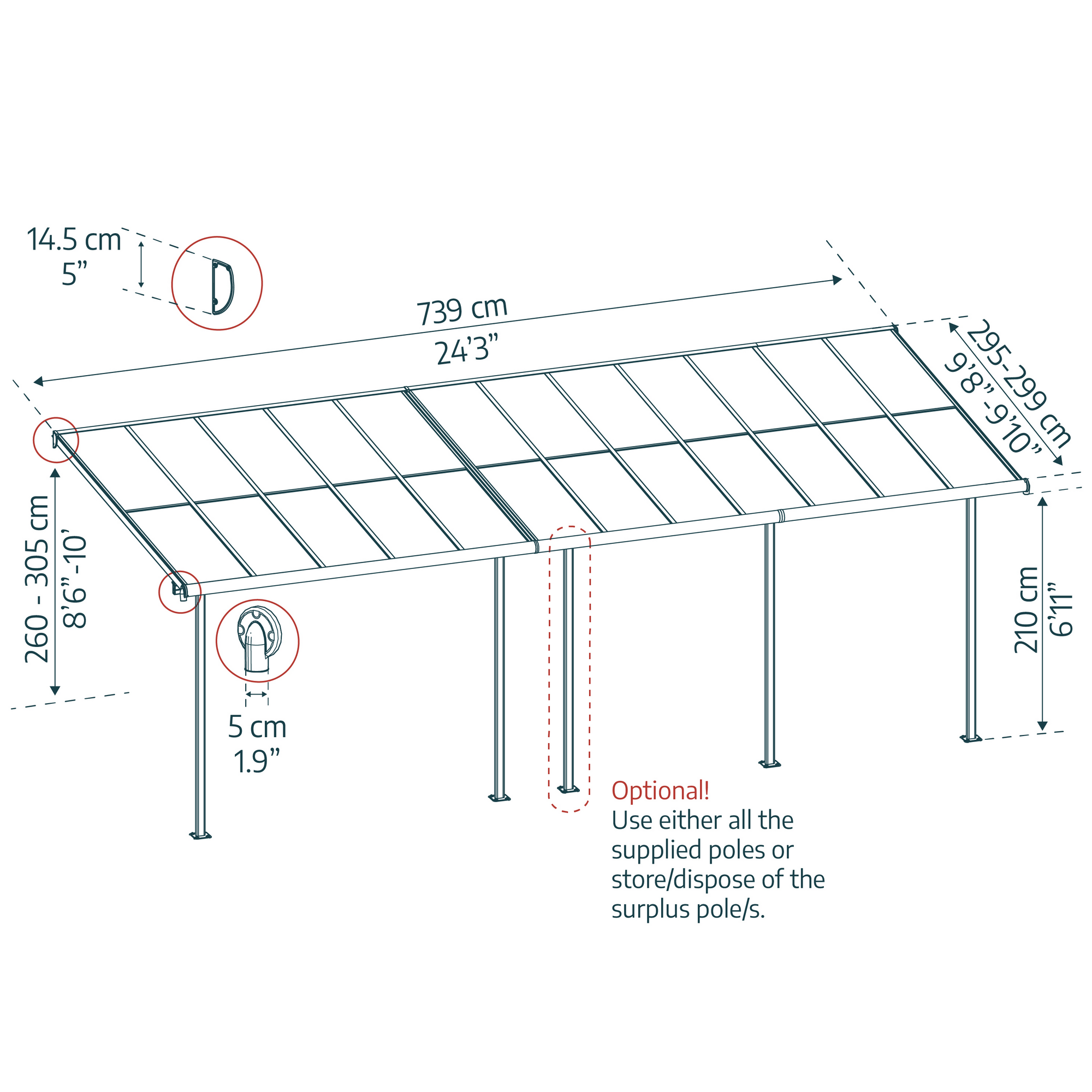 Terrassenüberdachung 'Sierra Cabrio' 295 x 739 cm Alu/Polycarbonat grau