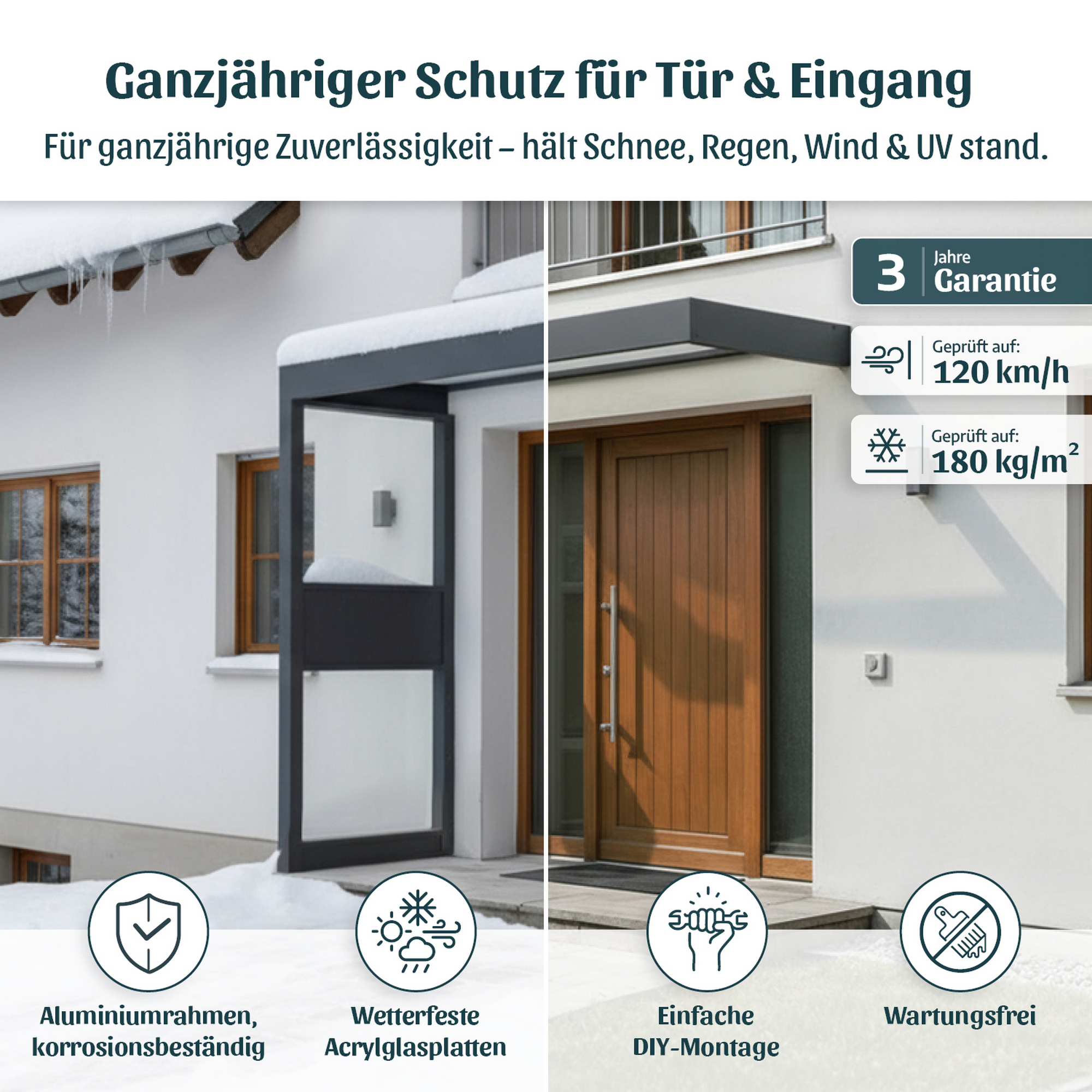 Vordach Sophia 'SIDE Wall' grau 95 x 160 cm Acrylglas klar