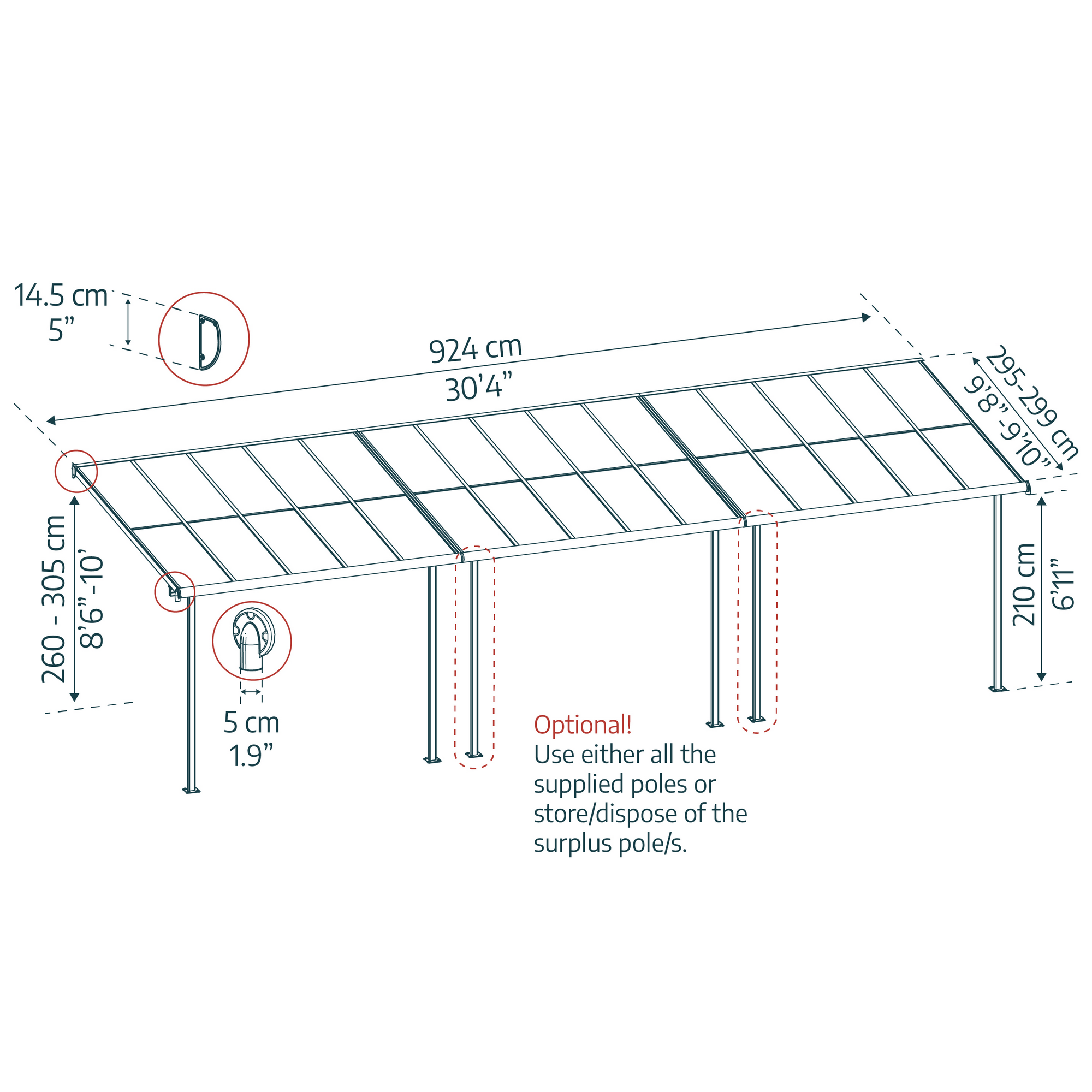 Terrassenüberdachung 'Sierra Cabrio' 295 x 924cm Alu/Polycarbonat grau