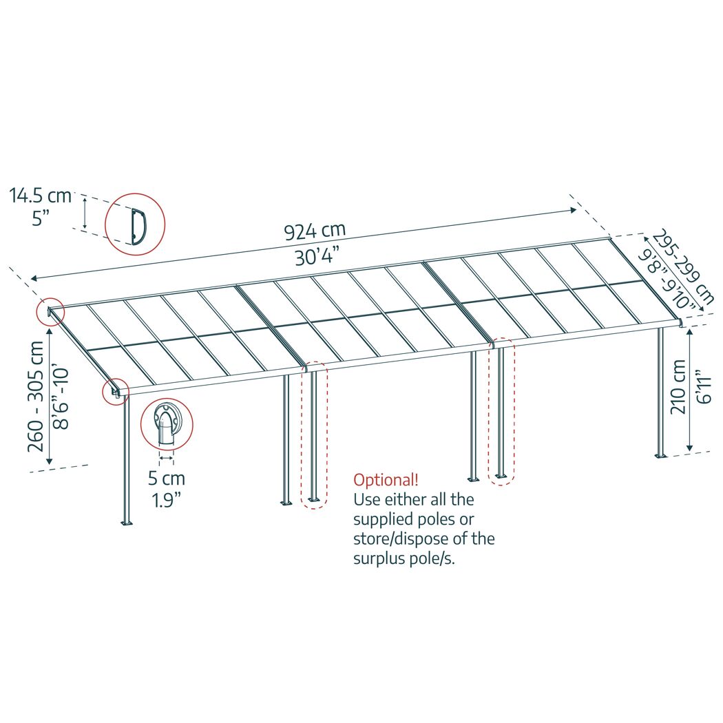 Terrassenüberdachung 'Sierra Cabrio' 295 x 924cm Alu/Polycarbonat grau