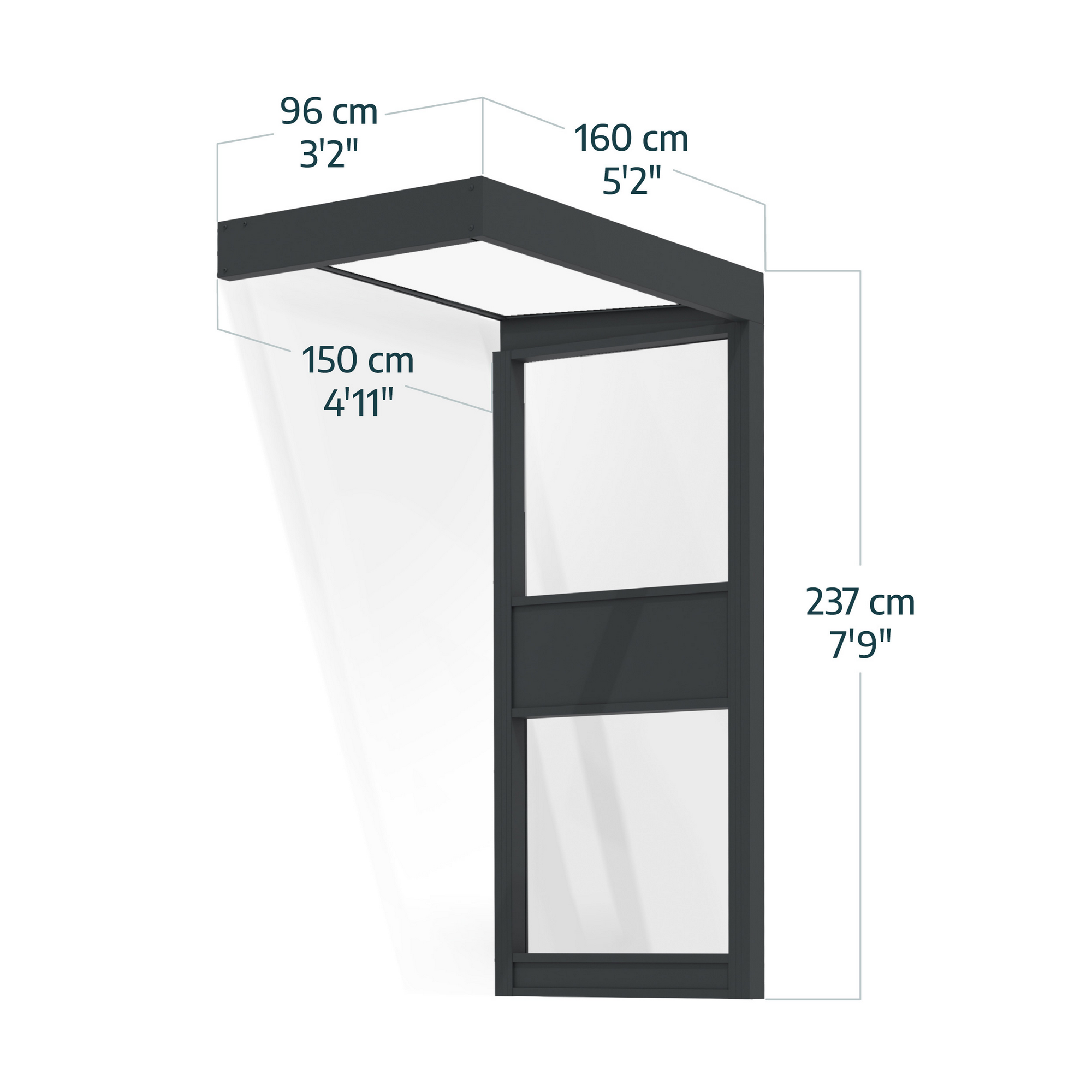 Vordach 'Sophia SIDE Wall' grau 95 x 160 cm Acrylglas opalweiß