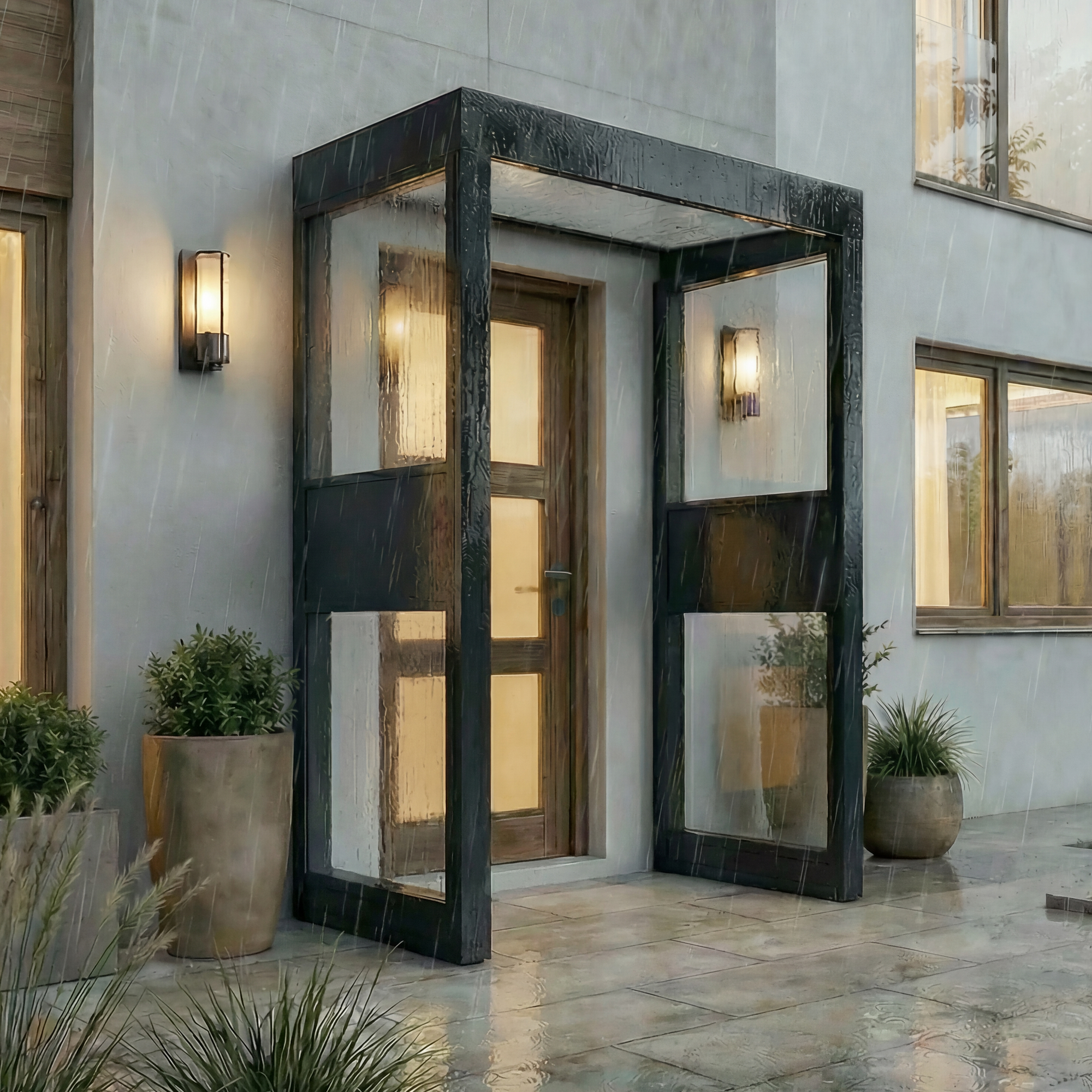 Vordach Sophia '2 SIDE Wall' grau 95 x 160 cm Acrylglas opalweiß