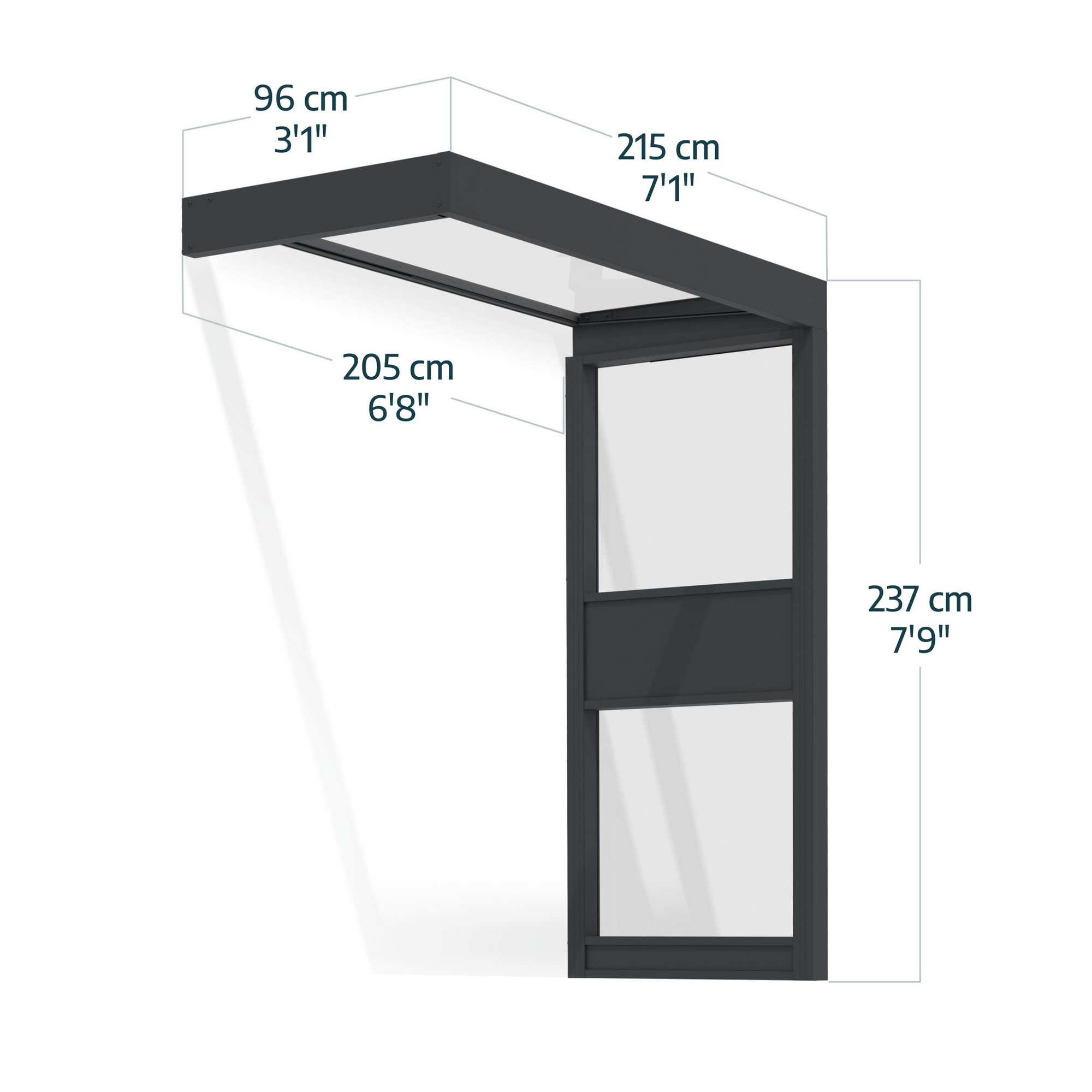 Vordach Sophia 'SIDE Wall' grau 95 x 215 cm Acrylglas klar