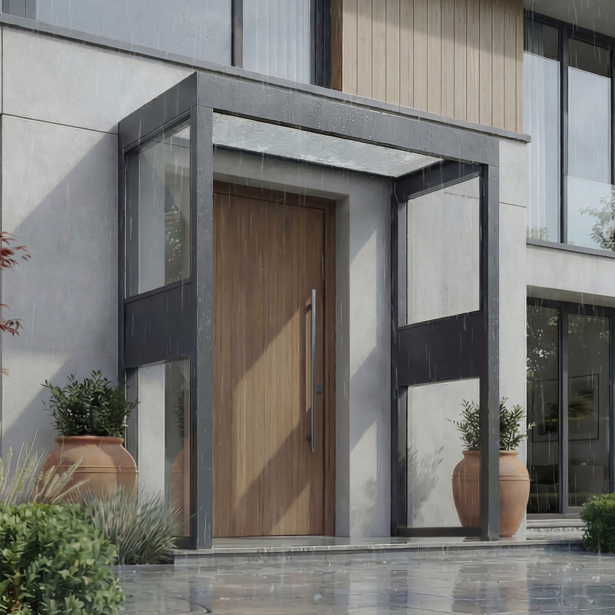 Vordach Sophia '2 SIDE Wall' grau 95 x 215 cm Acrylglas opalweiß