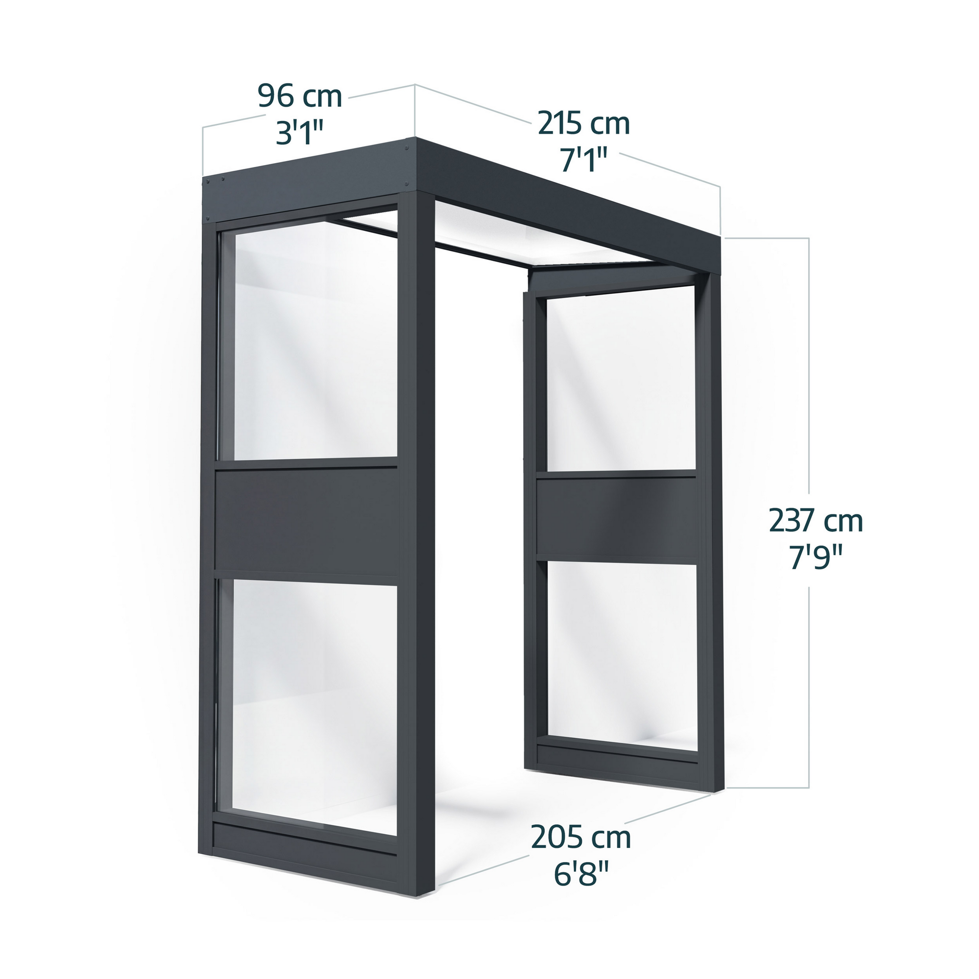 Vordach Sophia '2 SIDE Wall' grau 95 x 215 cm Acrylglas opalweiß
