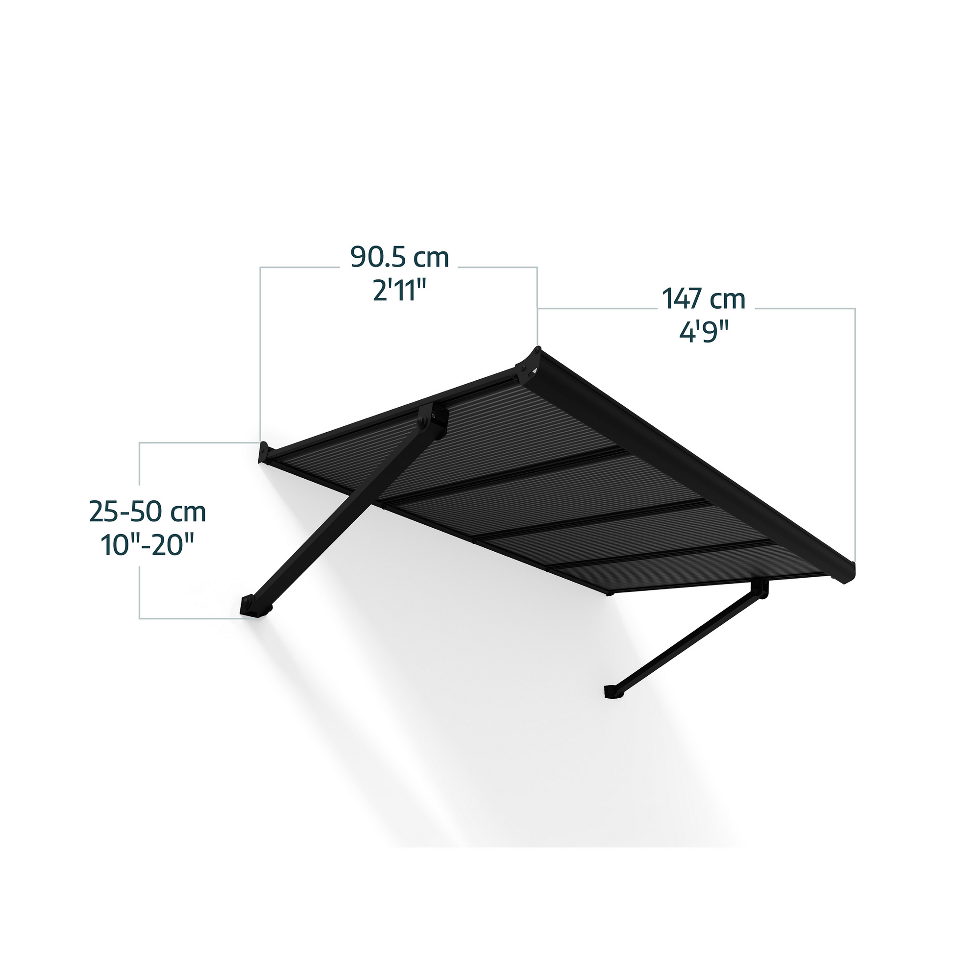 Vordach 'Augustine' schwarz 90,5 x 147 cm Polycarbonat grau
