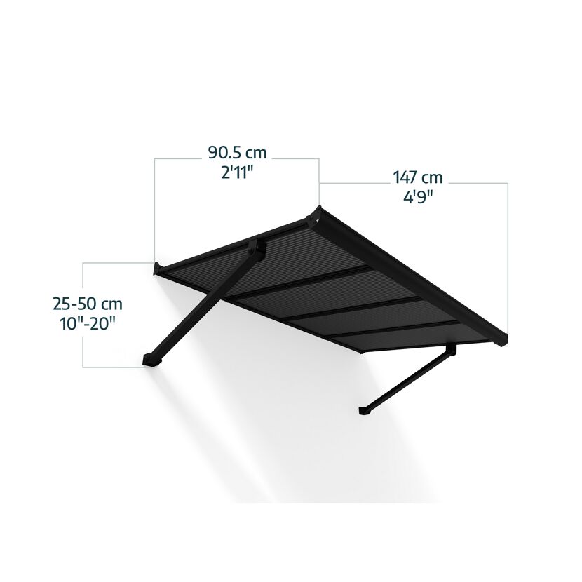 Vordach 'Augustine' schwarz 90,5 x 147 cm Polycarbonat grau