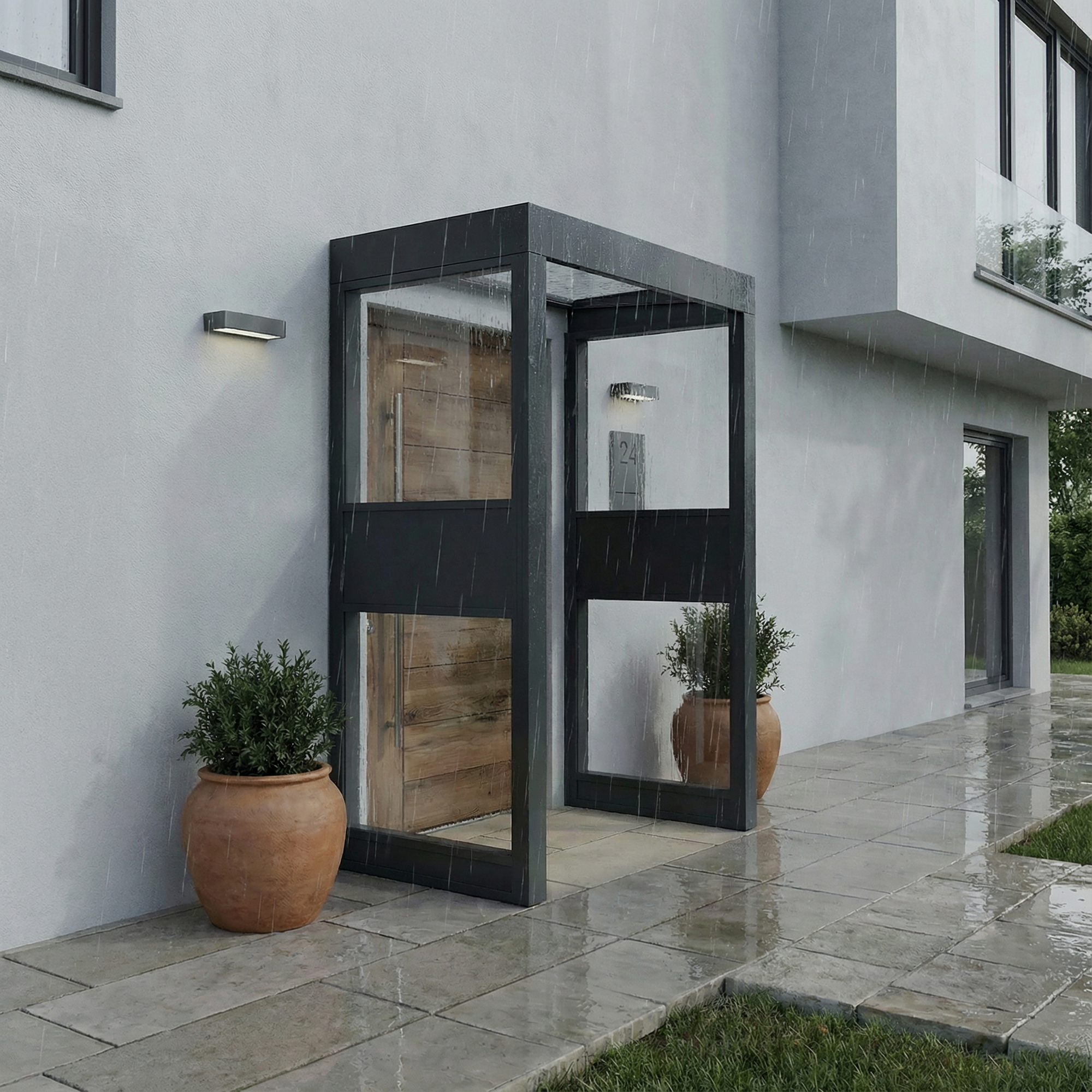 Vordach Sophia '2 SIDE Wall' grau 95 x 160 cm Acrylglas klar