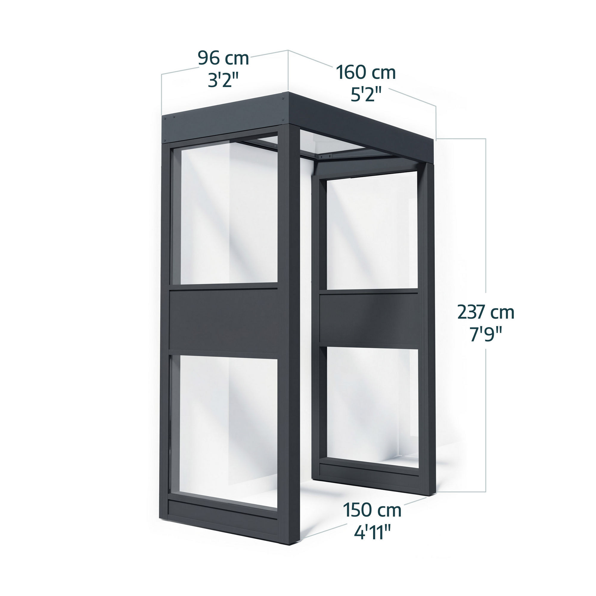 Vordach Sophia '2 SIDE Wall' grau 95 x 160 cm Acrylglas klar