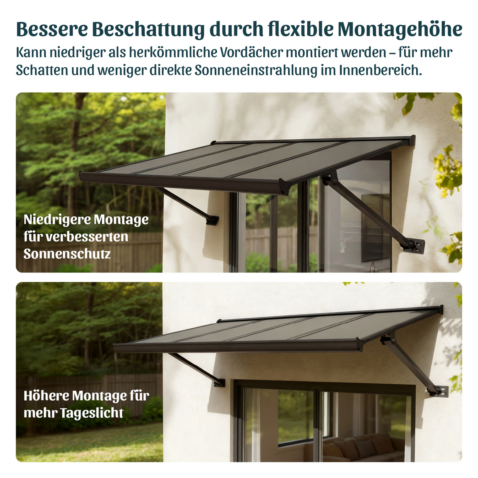 Vordach 'Augustine' schwarz 90,5 x 111 cm Polycarbonat grau