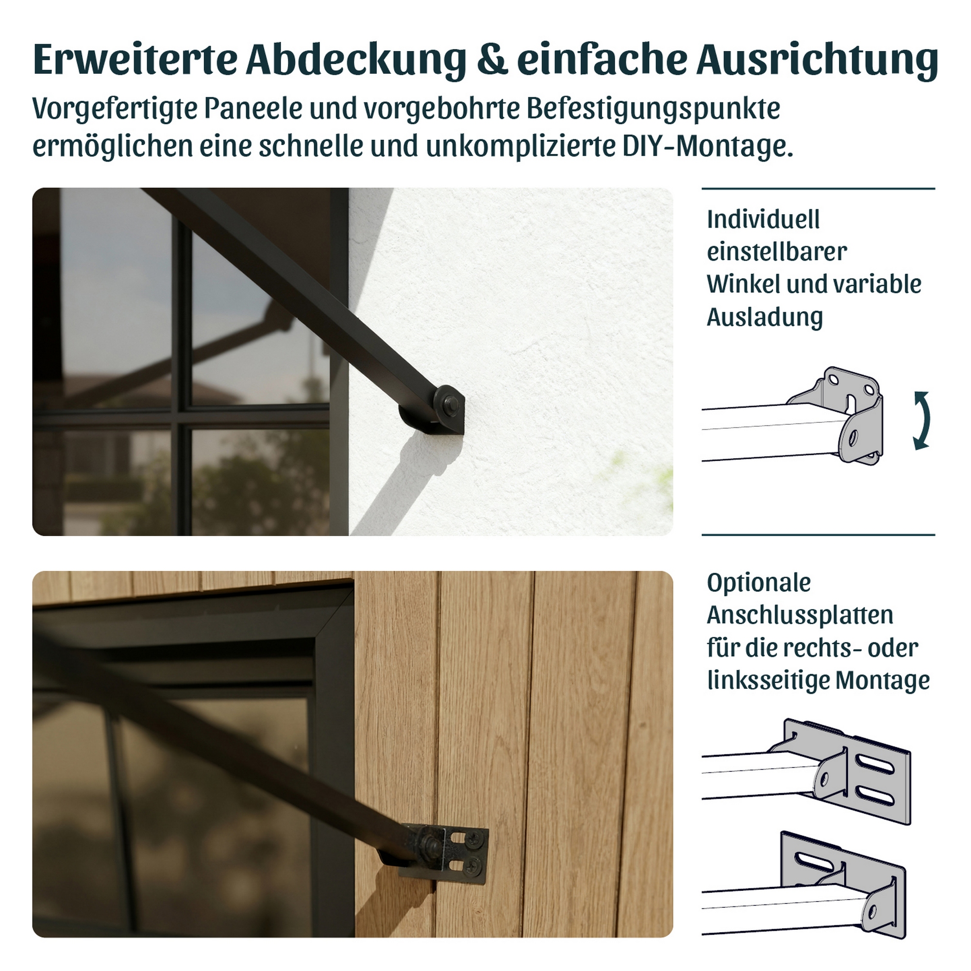 Vordach 'Augustine' schwarz 90,5 x 222 cm Polycarbonat grau