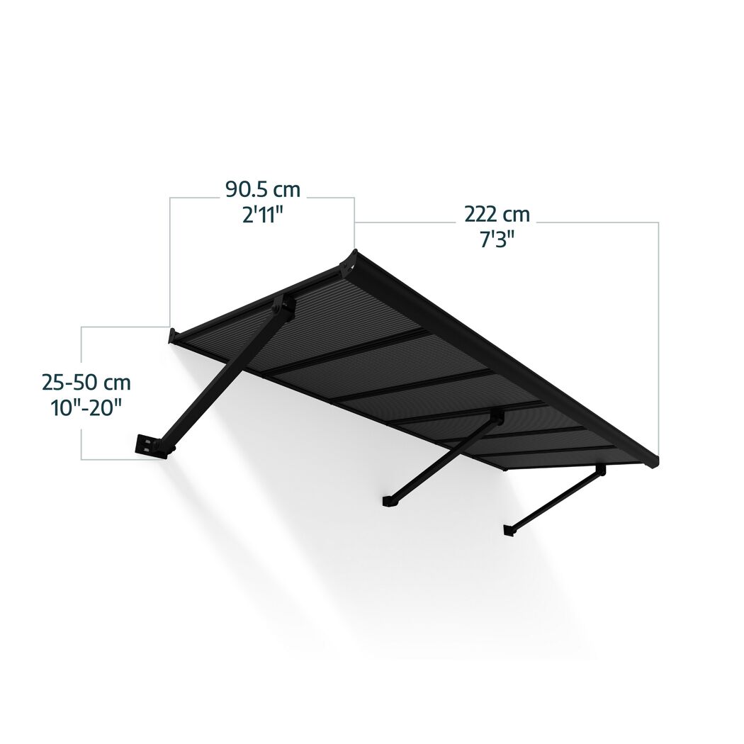 Vordach 'Augustine' schwarz 90,5 x 222 cm Polycarbonat grau