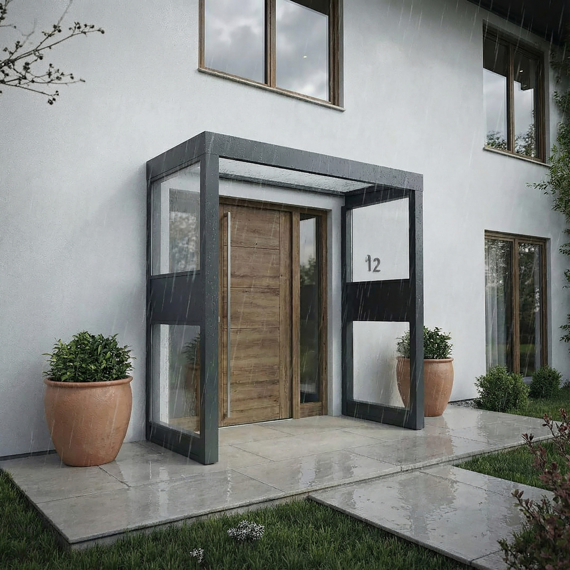 Vordach Sophia '2 SIDE Wall' grau 95 x 215 cm Acrylglas klar