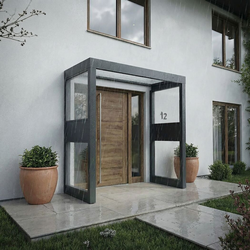 Vordach Sophia '2 SIDE Wall' grau 95 x 215 cm Acrylglas klar