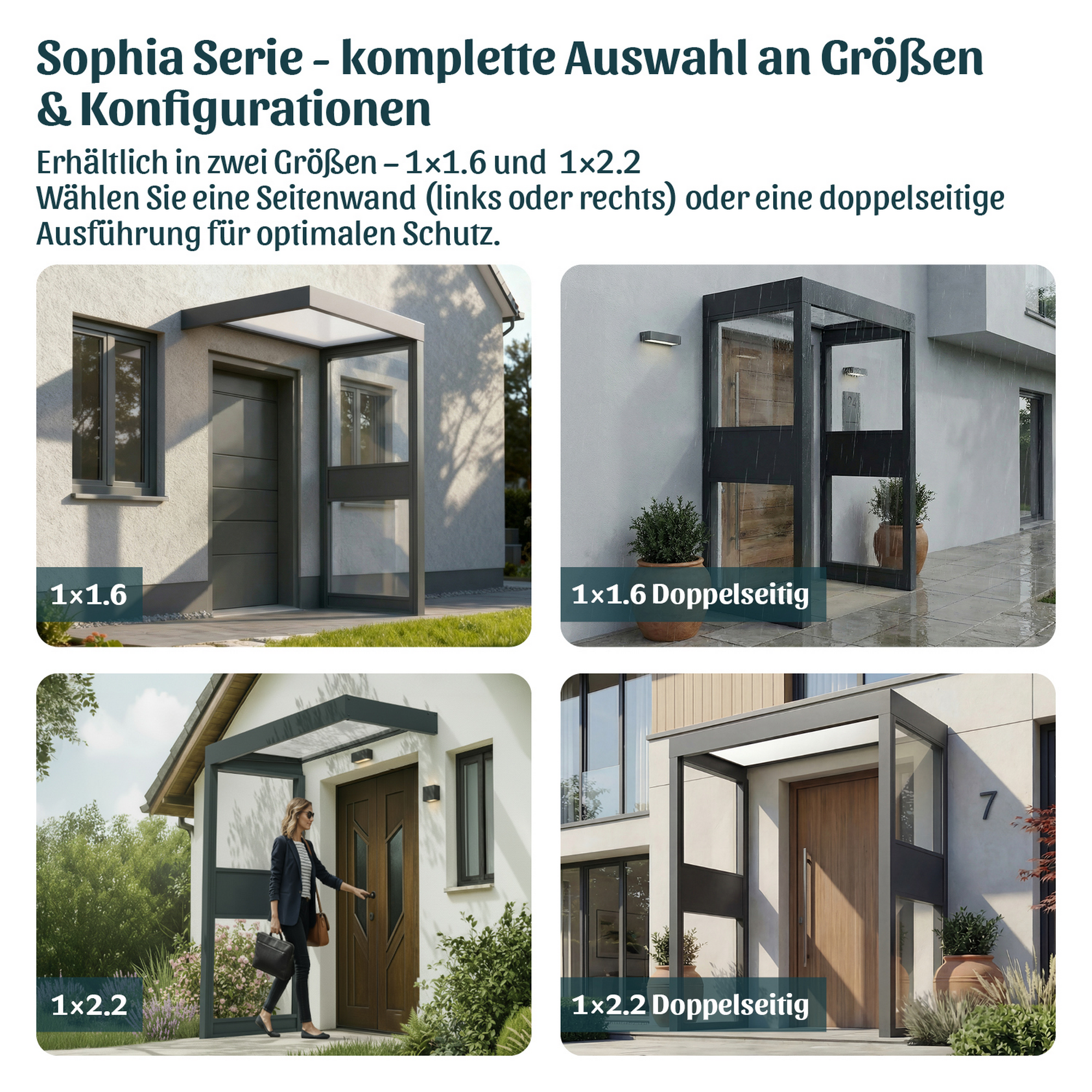 Vordach Sophia '2 SIDE Wall' grau 95 x 215 cm Acrylglas klar