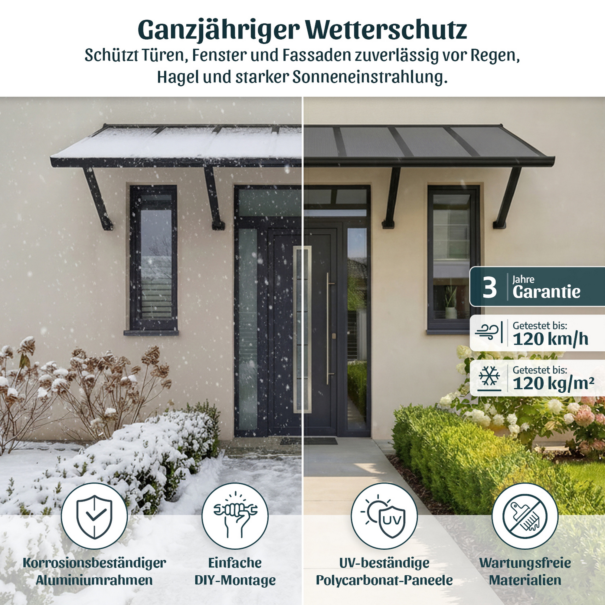Vordach 'Augustine' schwarz 90,5 x 294 cm Polycarbonat grau