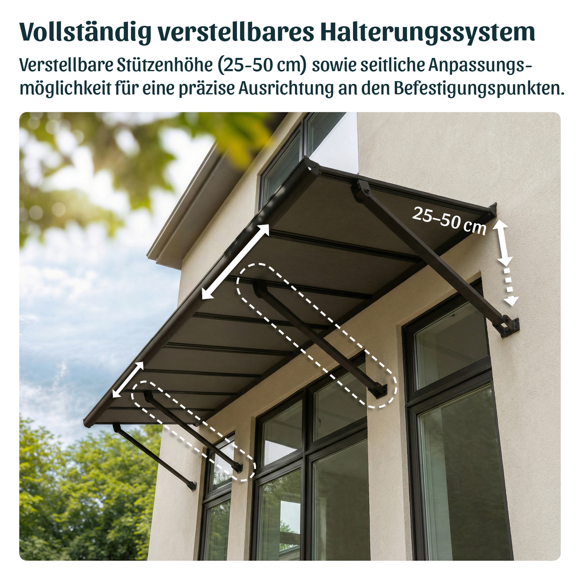 Vordach 'Augustine' schwarz 90,5 x 294 cm Polycarbonat grau