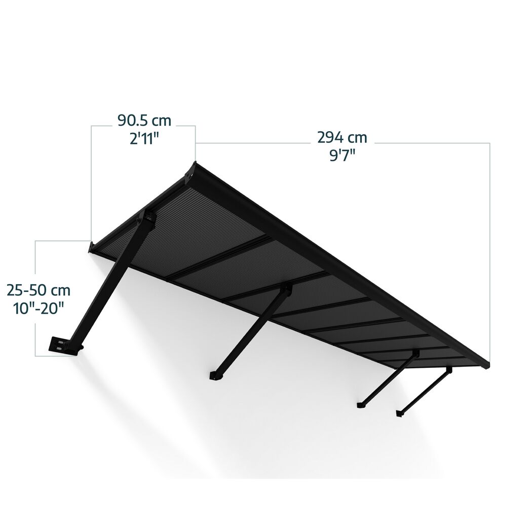 Vordach 'Augustine' schwarz 90,5 x 294 cm Polycarbonat grau