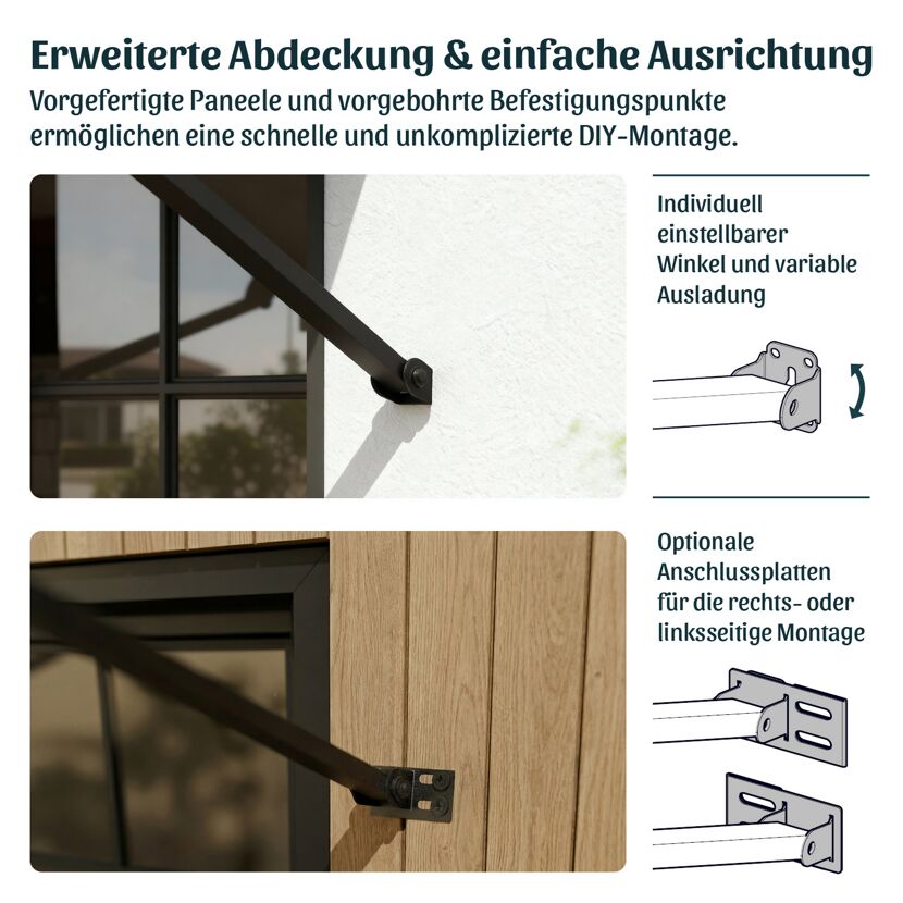 Vordach 'Augustine' schwarz 90,5 x 258 cm Polycarbonat grau