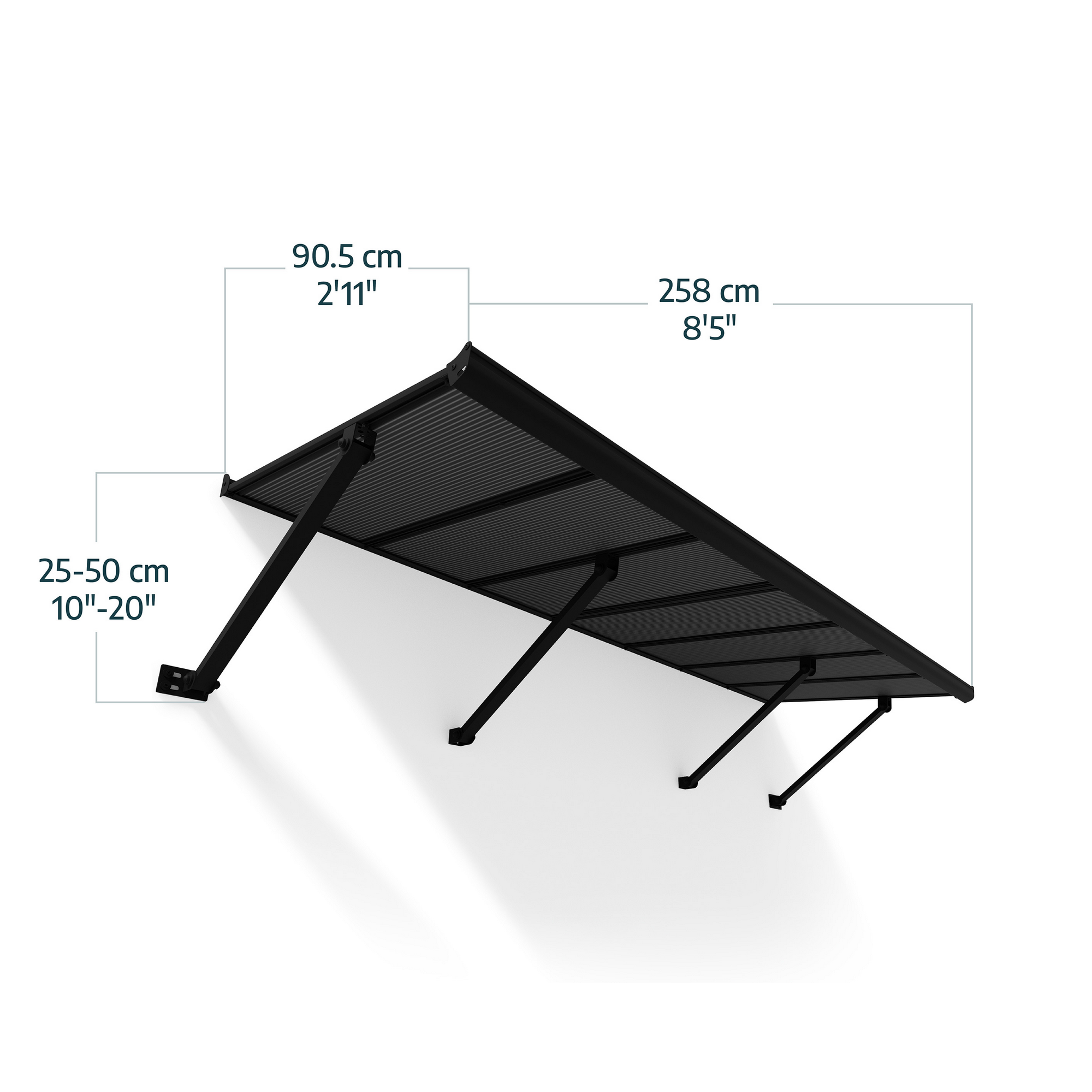 Vordach 'Augustine' schwarz 90,5 x 258 cm Polycarbonat grau