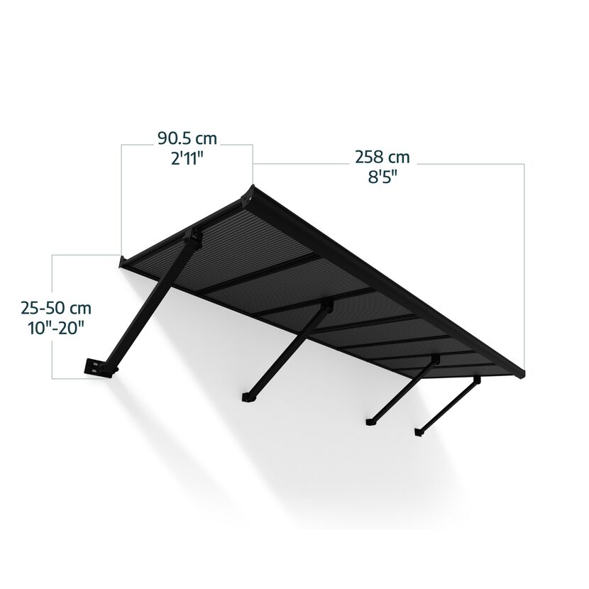 Vordach 'Augustine' schwarz 90,5 x 258 cm Polycarbonat grau