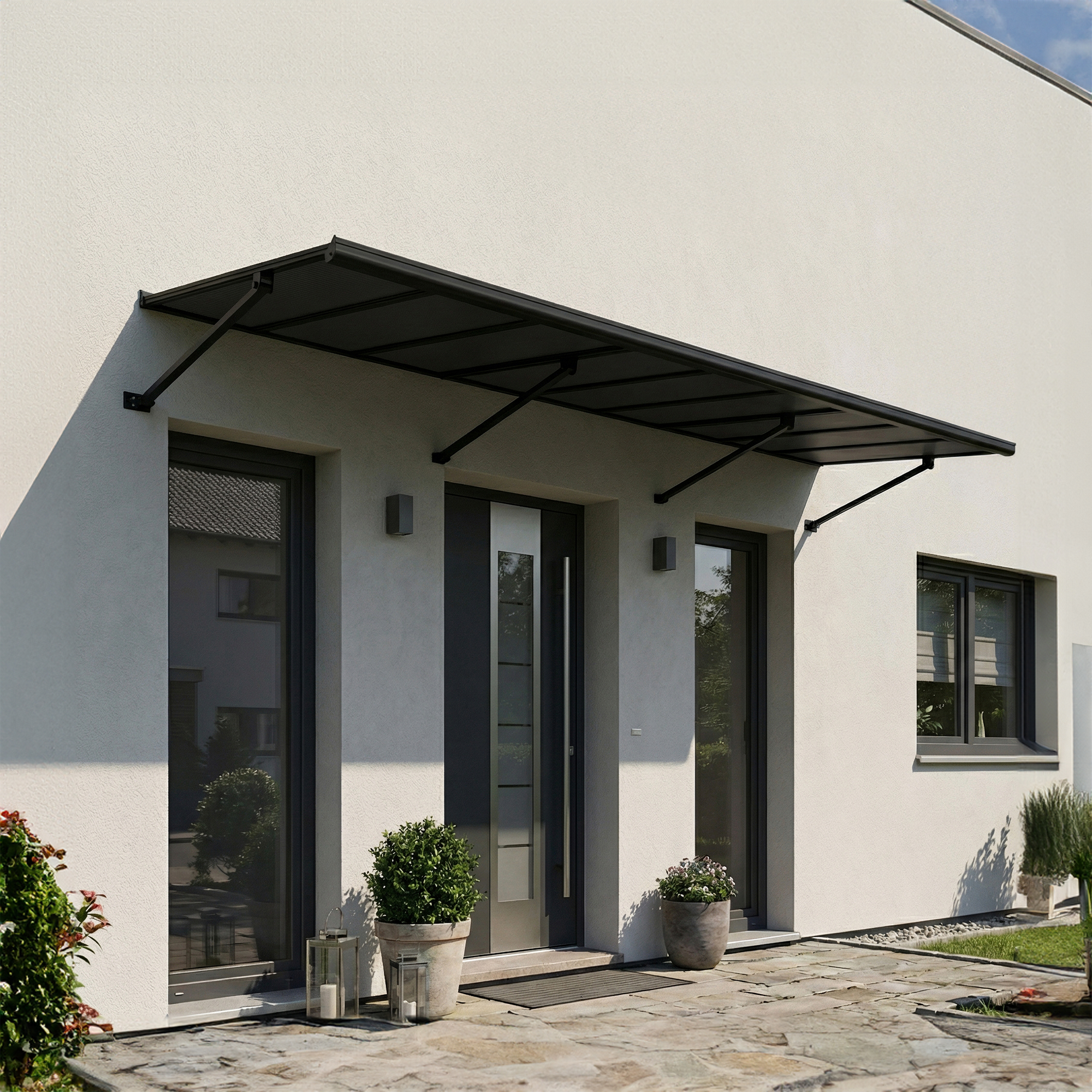 Vordach 'Augustine' schwarz 90,5 x 333 cm Polycarbonat grau