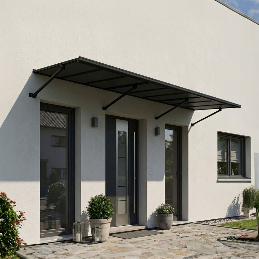 Vordach 'Augustine' schwarz 90,5 x 333 cm Polycarbonat grau