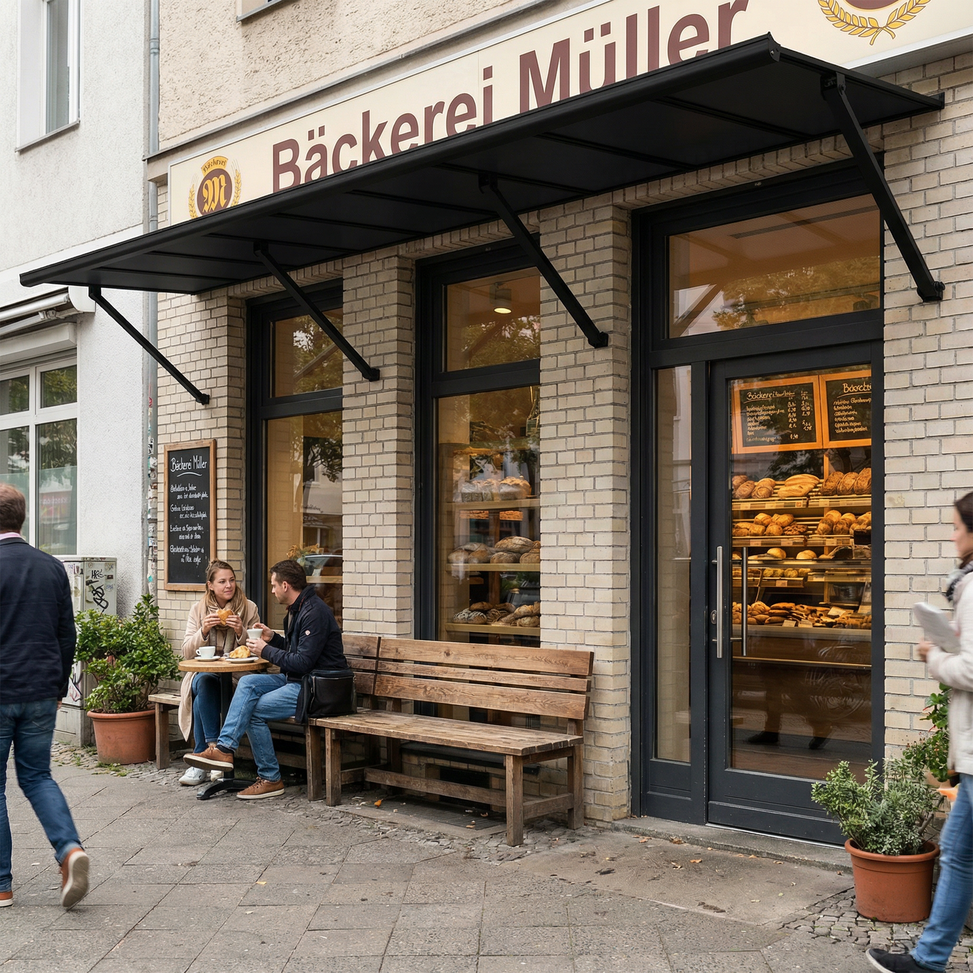 Vordach 'Augustine' schwarz 90,5 x 333 cm Polycarbonat grau