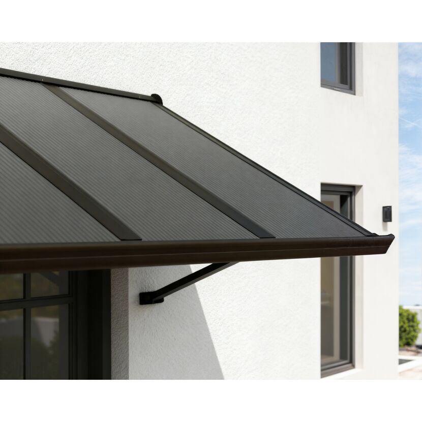 Vordach 'Augustine' schwarz 90,5 x 333 cm Polycarbonat grau