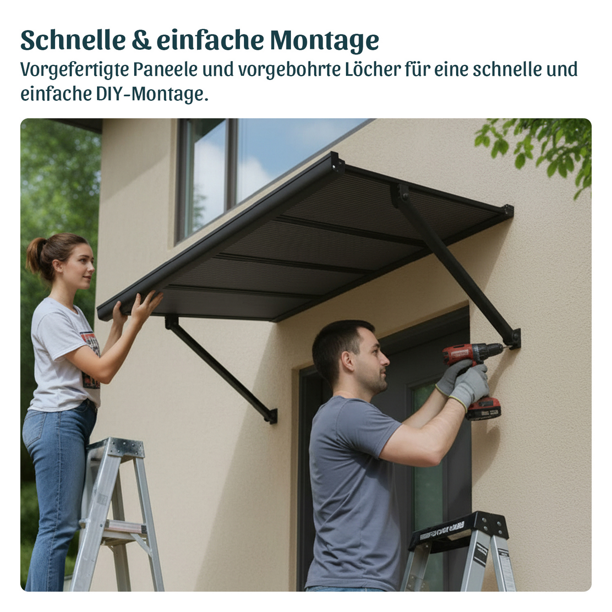 Vordach 'Augustine' schwarz 90,5 x 333 cm Polycarbonat grau