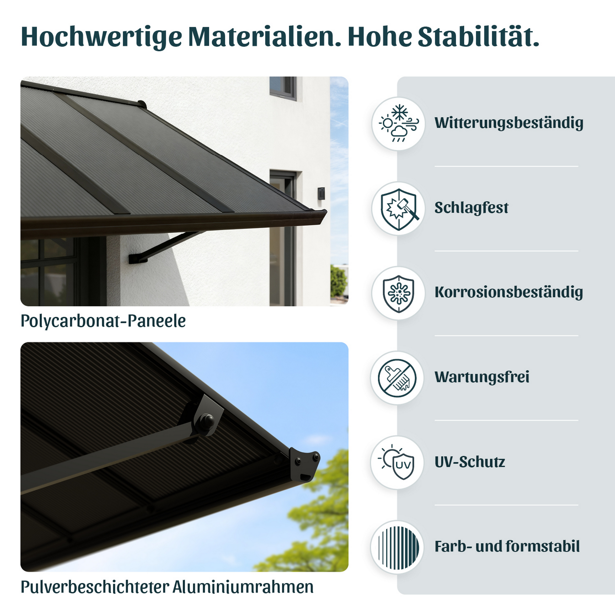 Vordach 'Augustine' schwarz 90,5 x 333 cm Polycarbonat grau