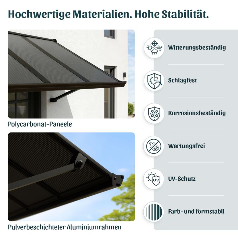 Vordach 'Augustine' schwarz 90,5 x 333 cm Polycarbonat grau