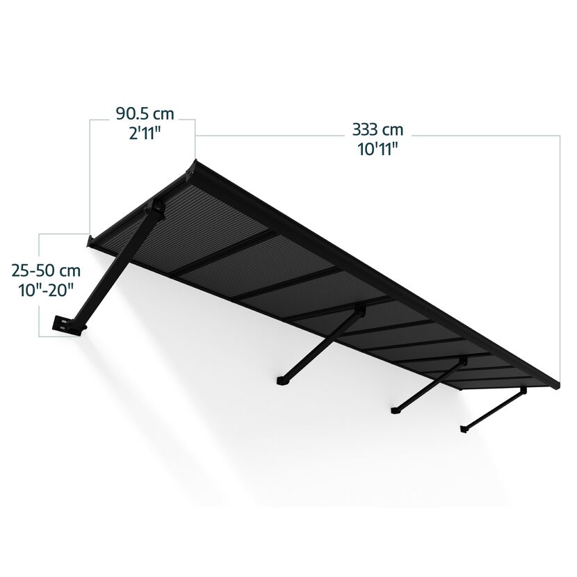 Vordach 'Augustine' schwarz 90,5 x 333 cm Polycarbonat grau