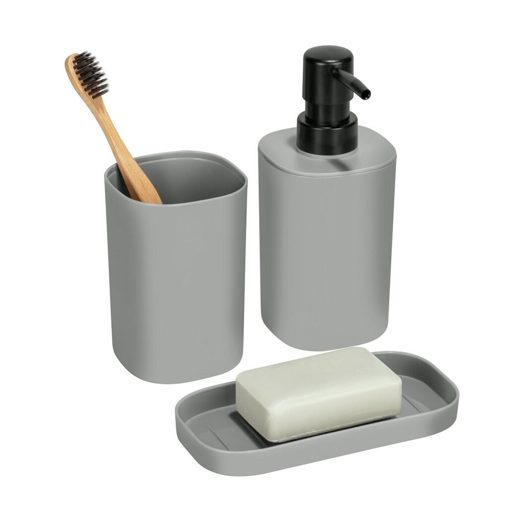 Bad-Accessoires-Set 'Fano' grau eckig 3-teilig