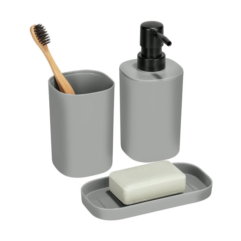 Bad-Accessoires-Set 'Fano' grau eckig 3-teilig