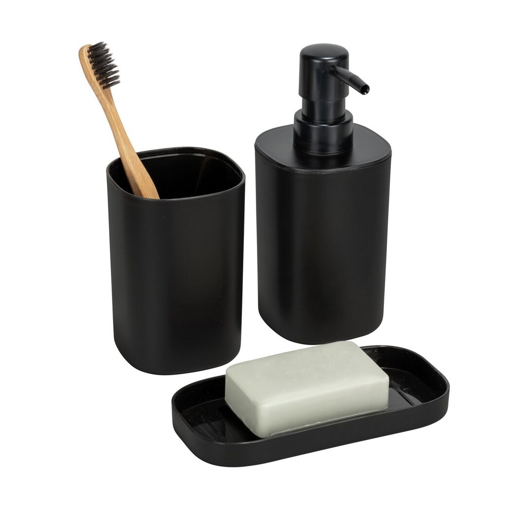 Bad-Accessoires-Set 'Fano' schwarz eckig 3-teilig