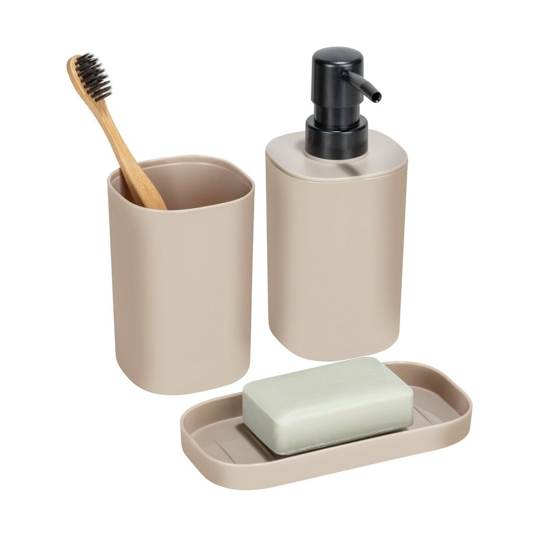 Bad-Accessoires-Set 'Fano' beige eckig 3-teilig
